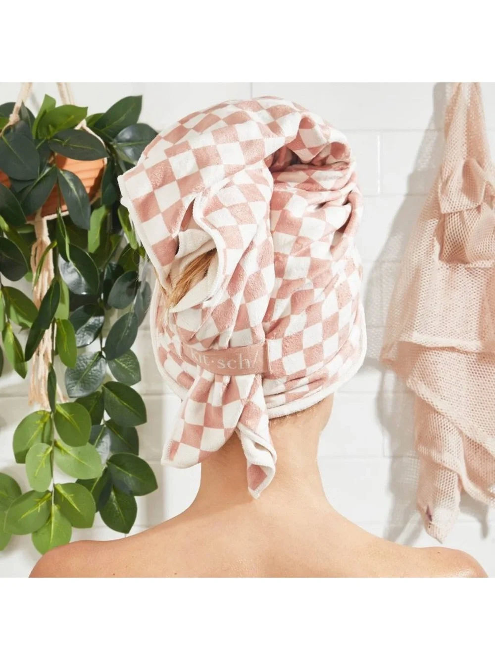 Kitsch Extra Large Quick-Dry Hair Towel Wrap •Terracotta Checker•